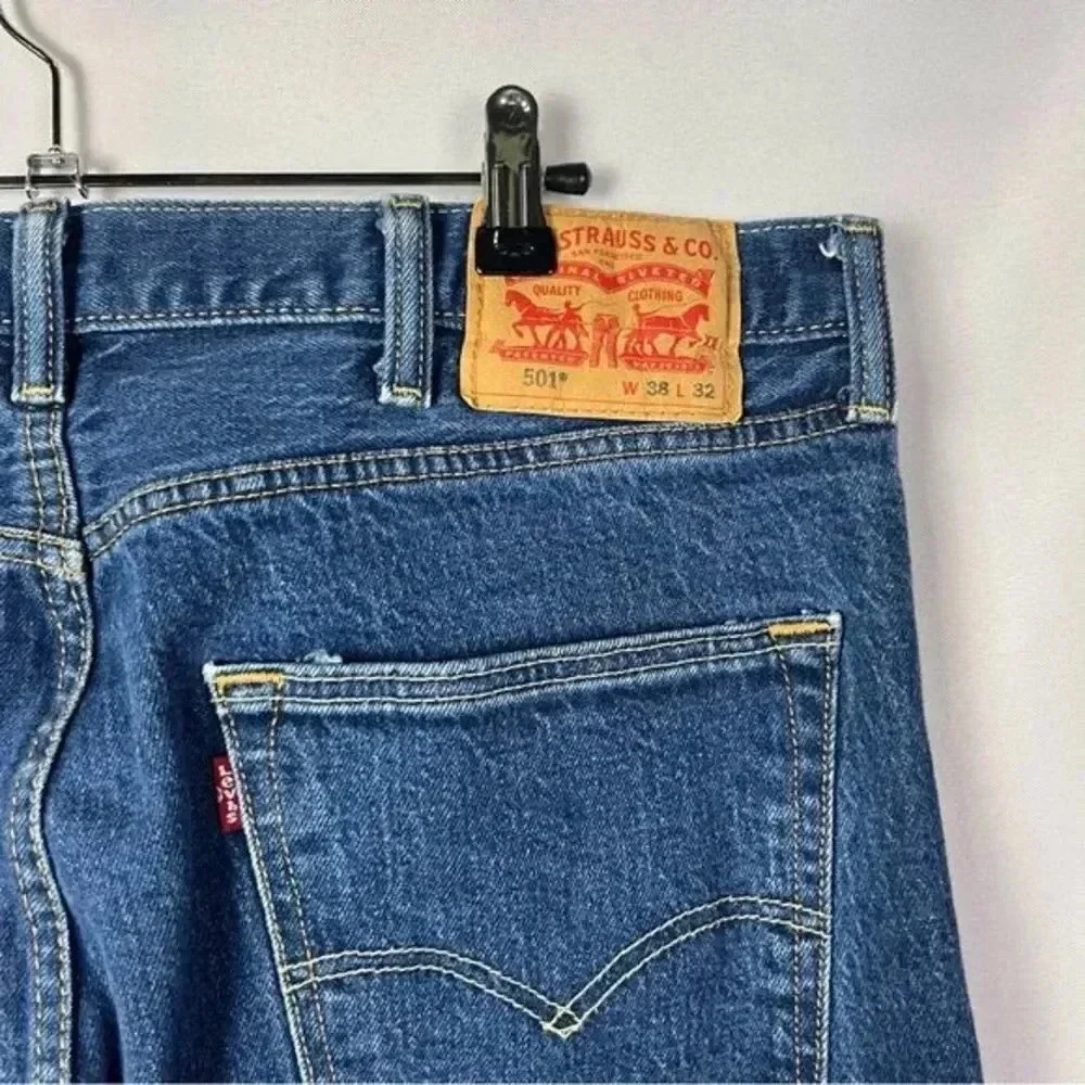 Levi's 501 Medium Blue Wash Button Fly Original Fit Jeans 38 X 32